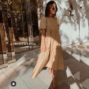 Zara Puffy sleeve asymmetric maxi dress